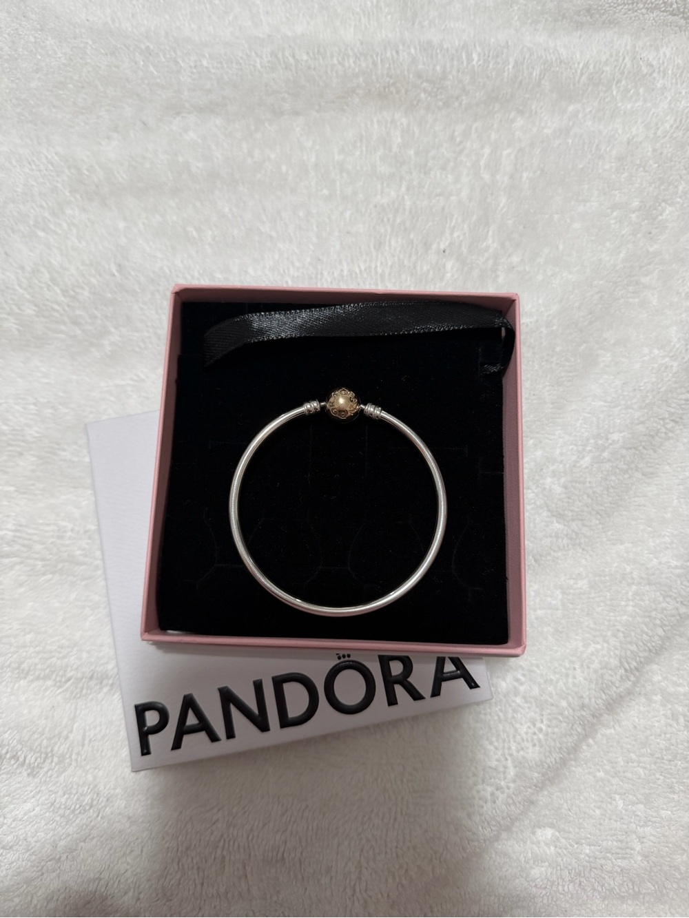 Pandora Sterling Silver Bangle Bracelet with Gold 14k solid Accent